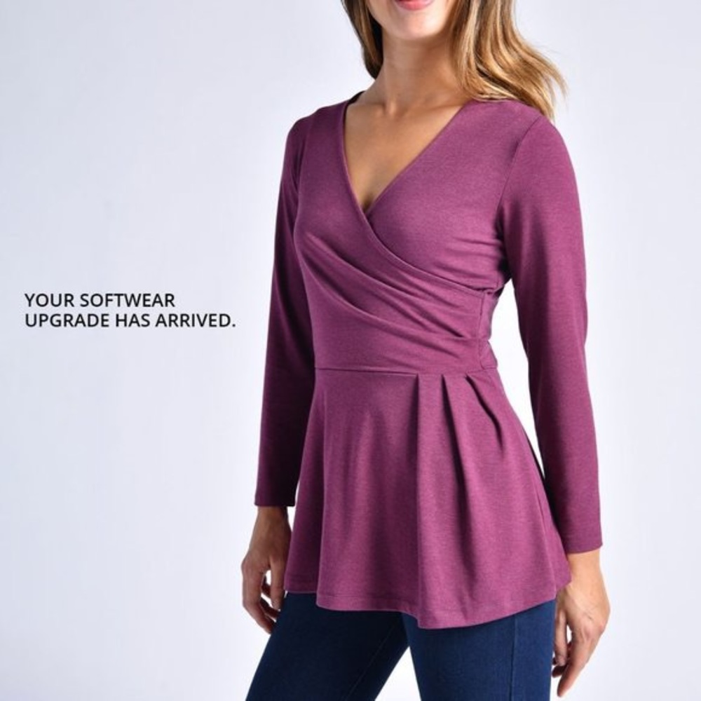 Betabrand Pose Peplum wrap top, Rouge, size Large